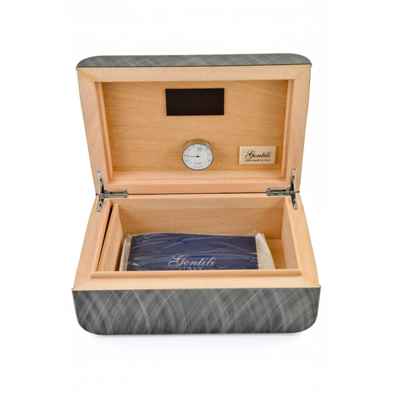 Humidor Gentili Graphite Studs White Leather